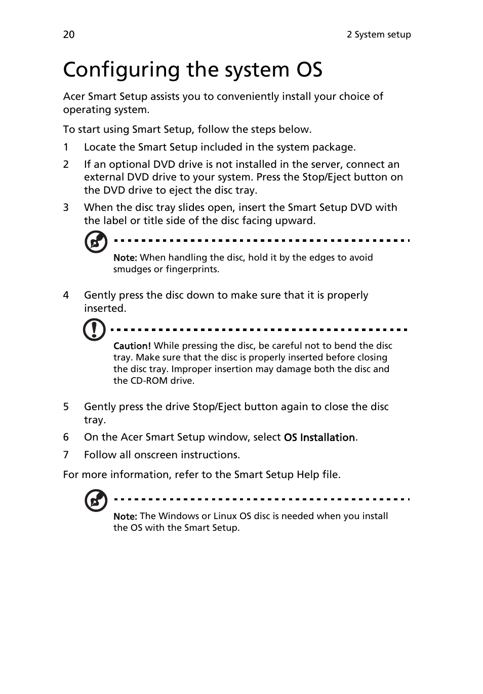 Configuring the system os | Acer AR180 F1 User Manual | Page 38 / 178