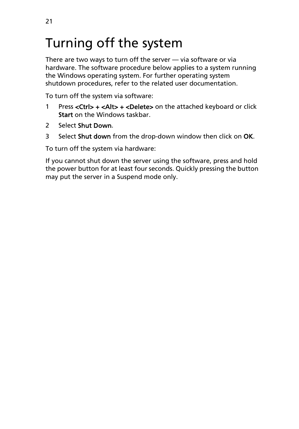 Turning off the system | Acer AR180 F1 User Manual | Page 39 / 178