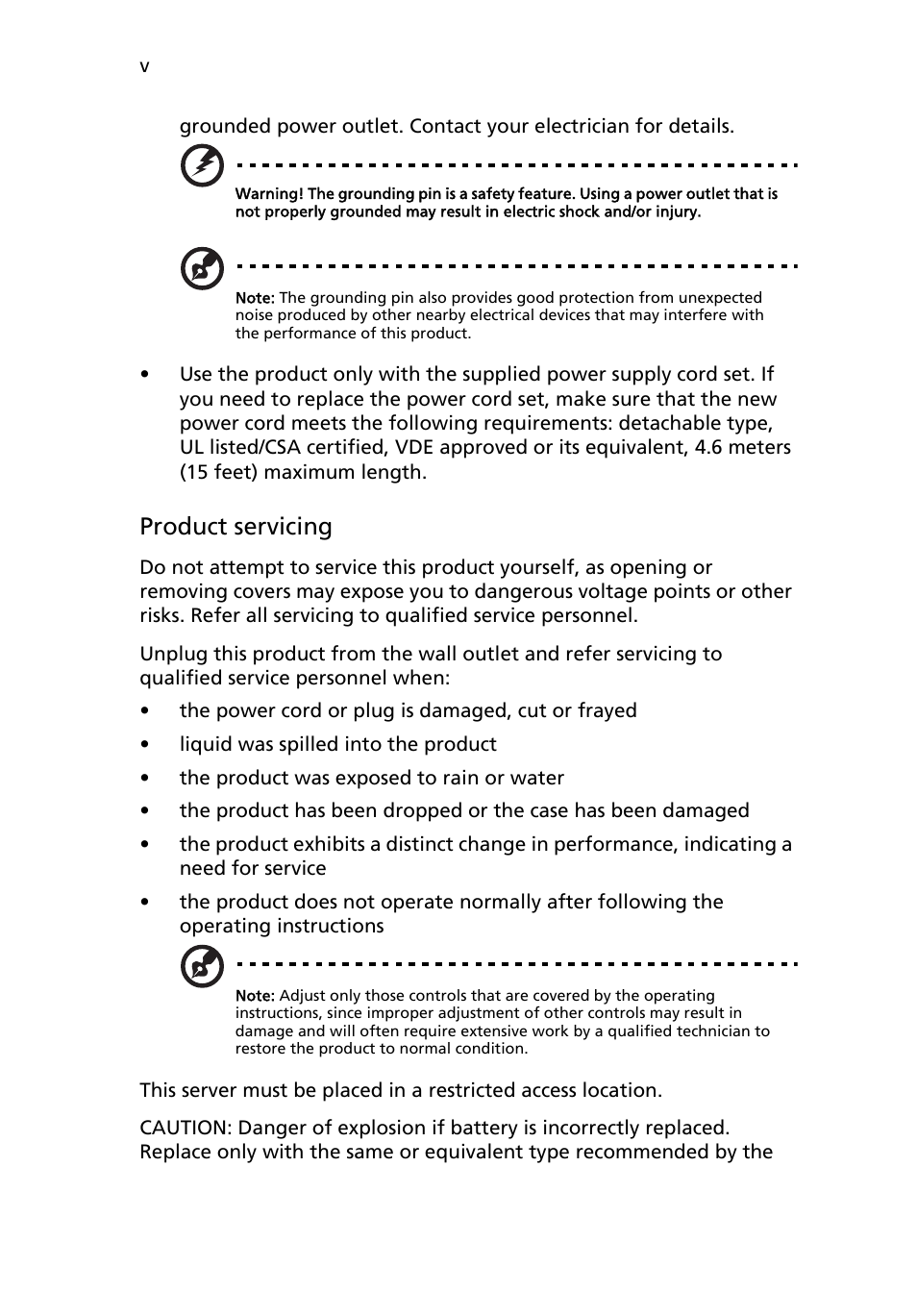 Product servicing | Acer AR180 F1 User Manual | Page 5 / 178