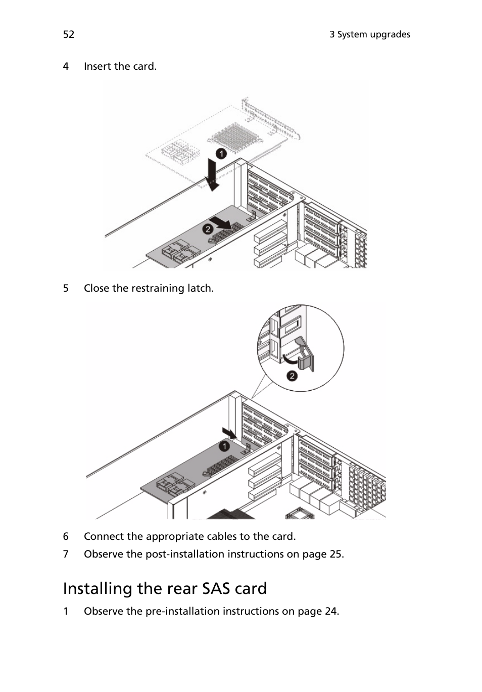 Installing the rear sas card | Acer AR180 F1 User Manual | Page 70 / 178