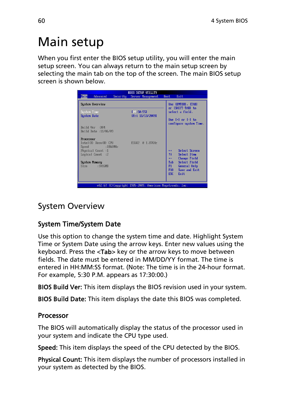 Main setup, System overview | Acer AR180 F1 User Manual | Page 78 / 178