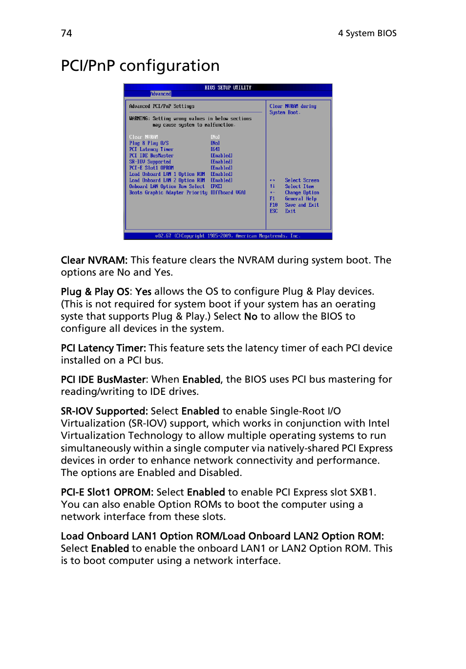 Pci/pnp configuration | Acer AR180 F1 User Manual | Page 92 / 178