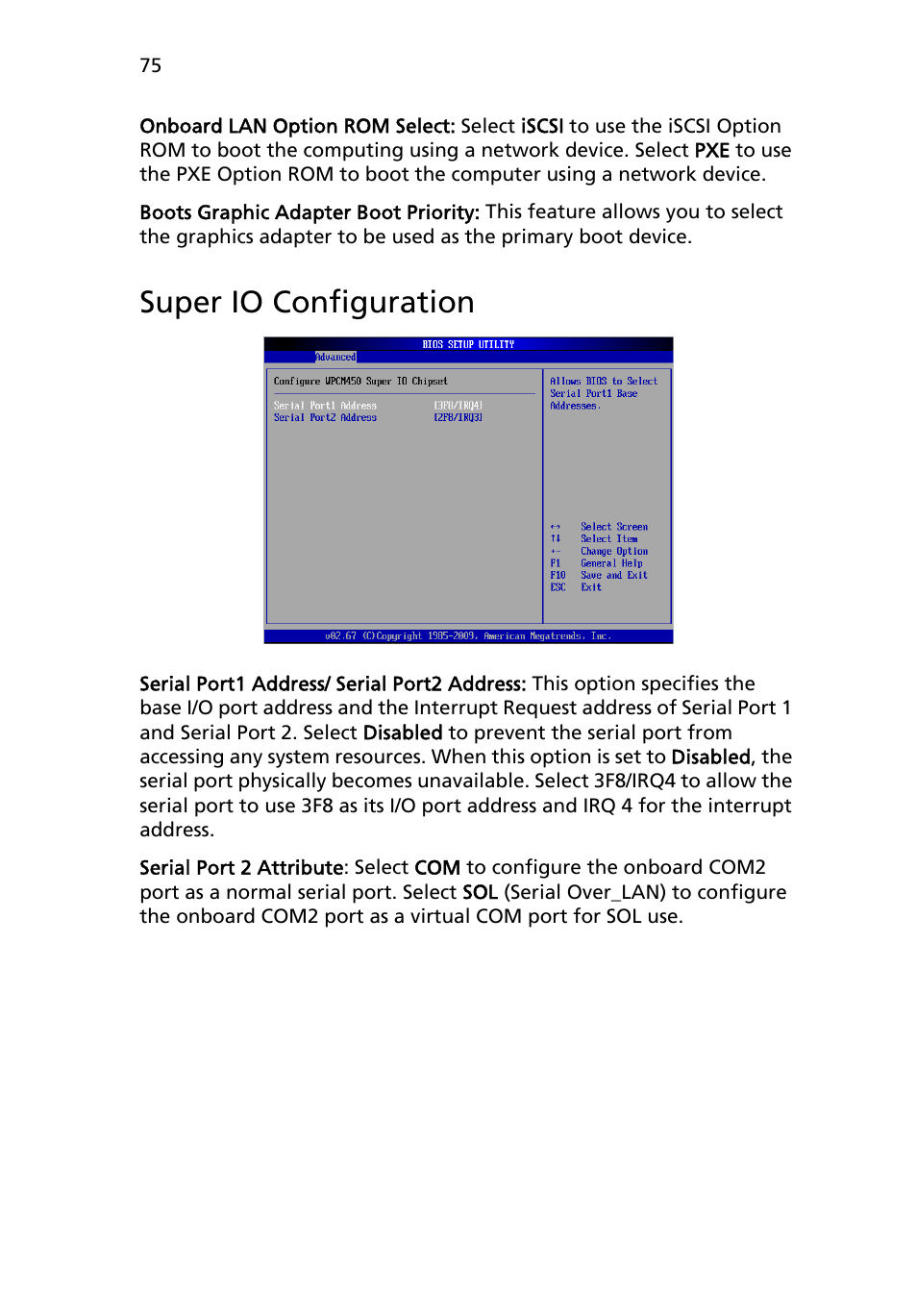 Super io configuration | Acer AR180 F1 User Manual | Page 93 / 178