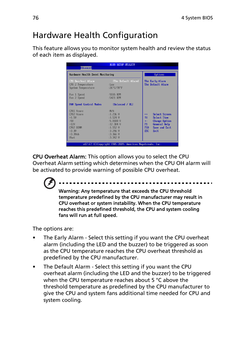 Hardware health configuration | Acer AR180 F1 User Manual | Page 94 / 178