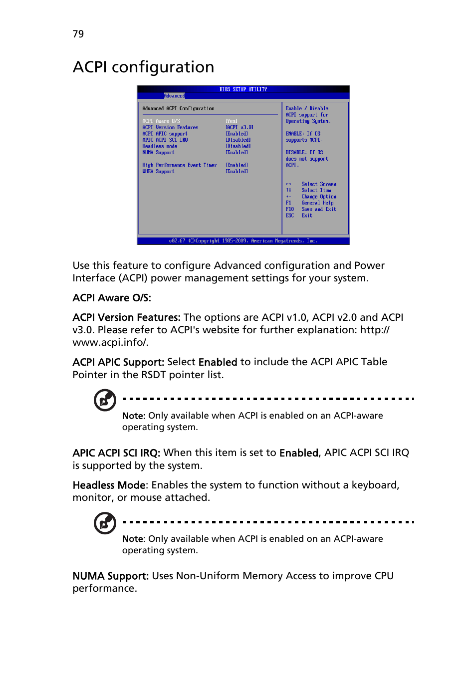 Acpi configuration | Acer AR180 F1 User Manual | Page 97 / 178