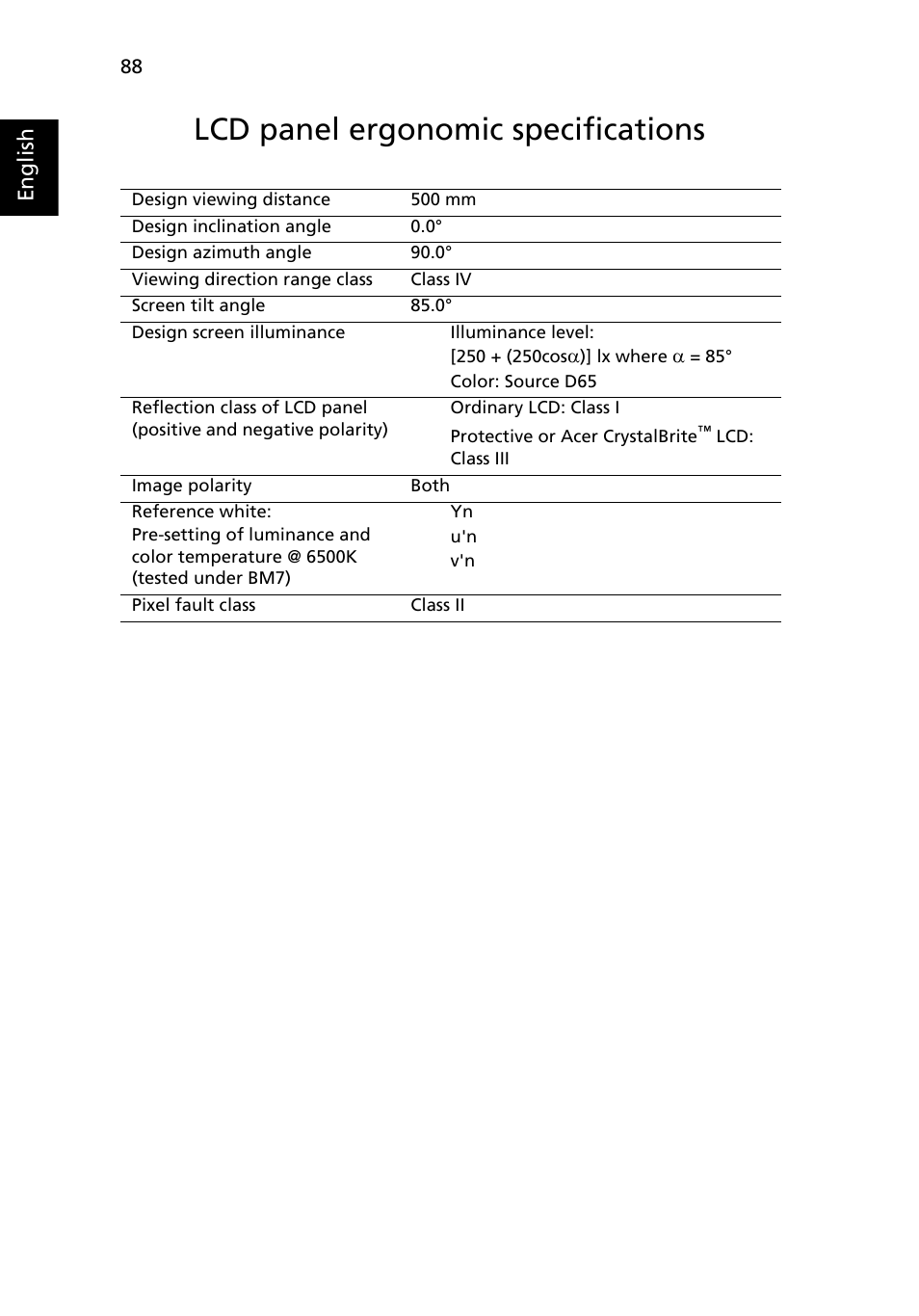 Lcd panel ergonomic specifications | Acer Aspire 2920Z User Manual | Page 109 / 111