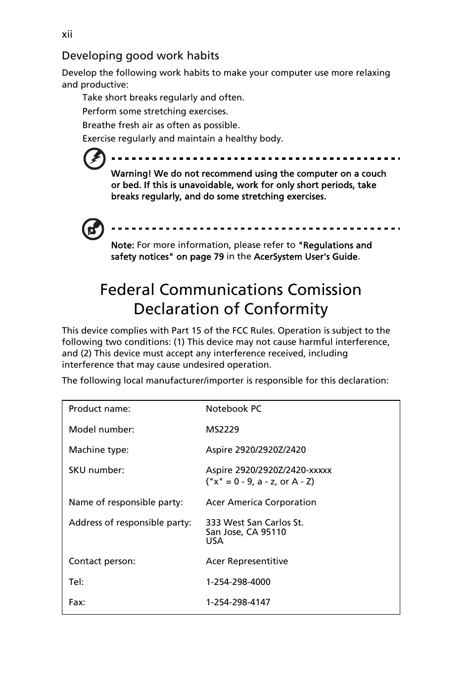 Acer Aspire 2920Z User Manual | Page 12 / 111