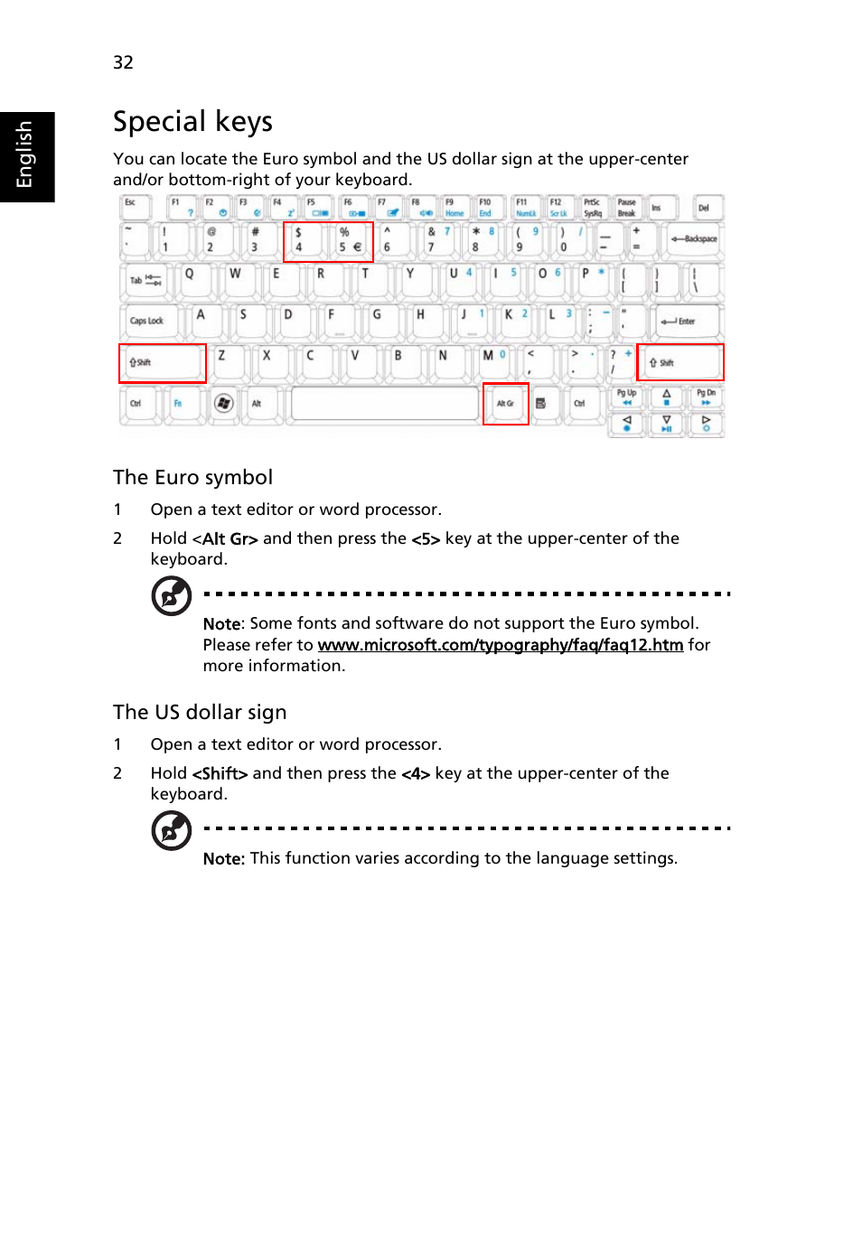 Special keys | Acer Aspire 2920Z User Manual | Page 54 / 111