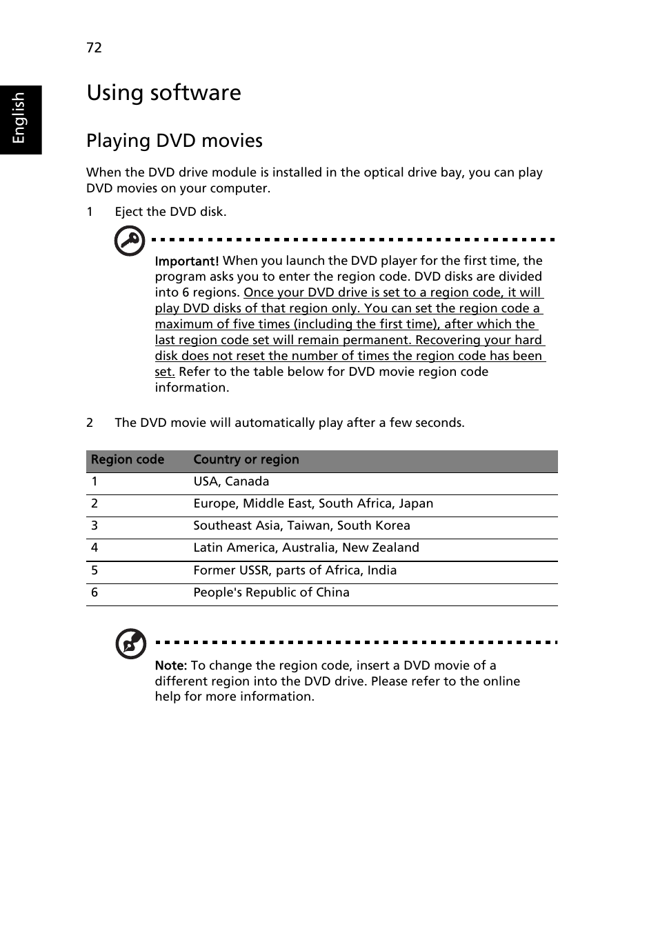 Using software, Playing dvd movies | Acer Aspire 2920Z User Manual | Page 93 / 111