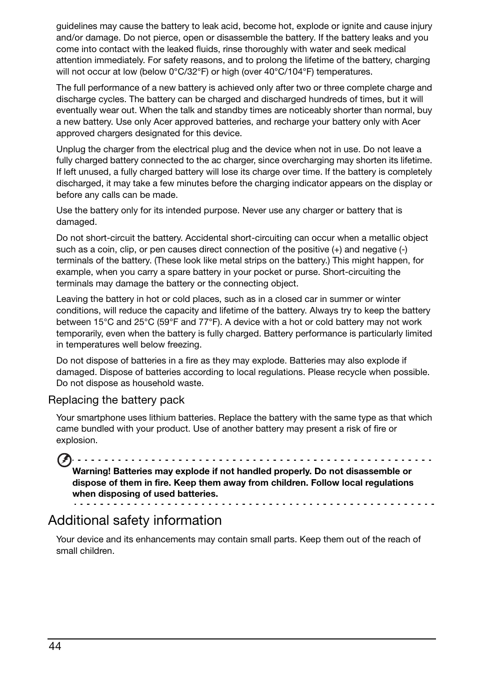 Additional safety information | Acer S500 User Manual | Page 46 / 59