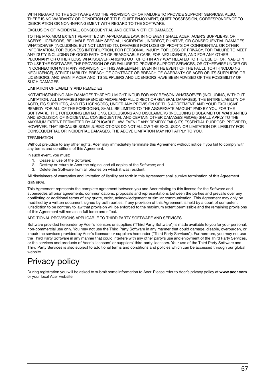 Privacy policy | Acer S500 User Manual | Page 59 / 59