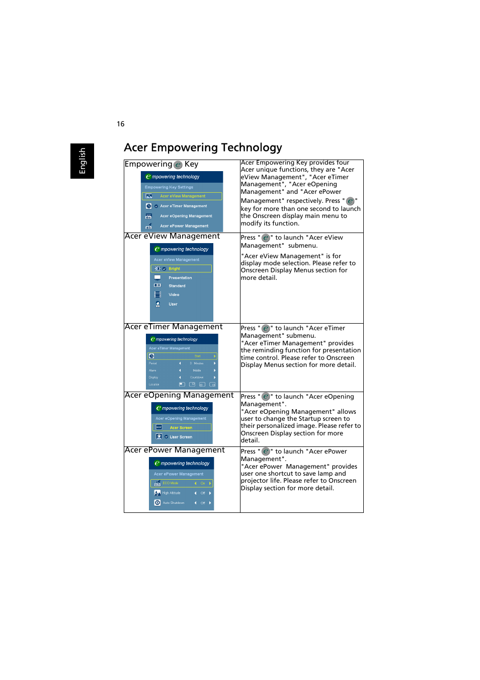 Acer empowering technology | Acer P3251 User Manual | Page 26 / 54