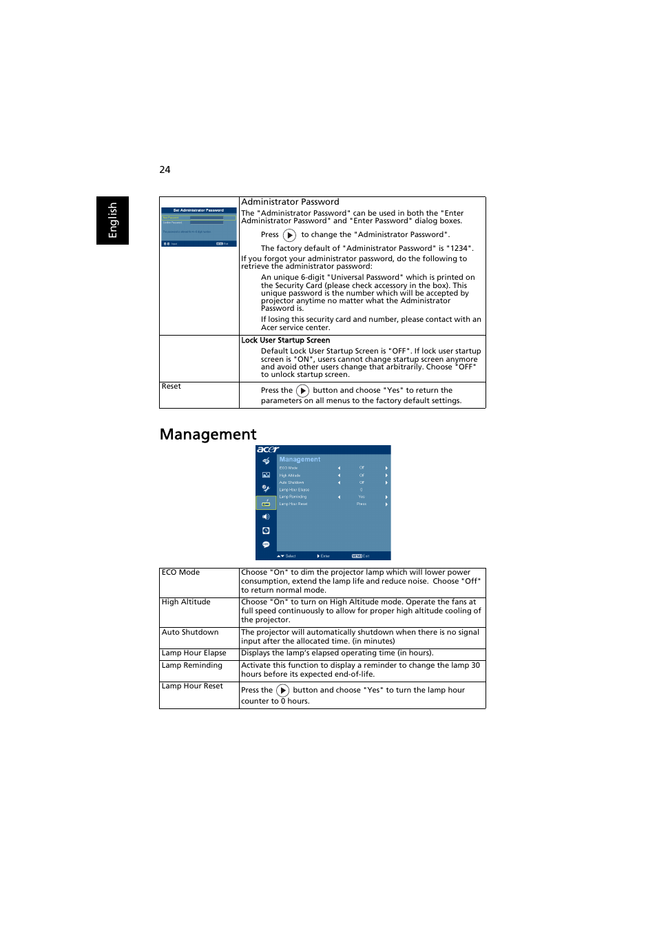 Management | Acer P3251 User Manual | Page 34 / 54