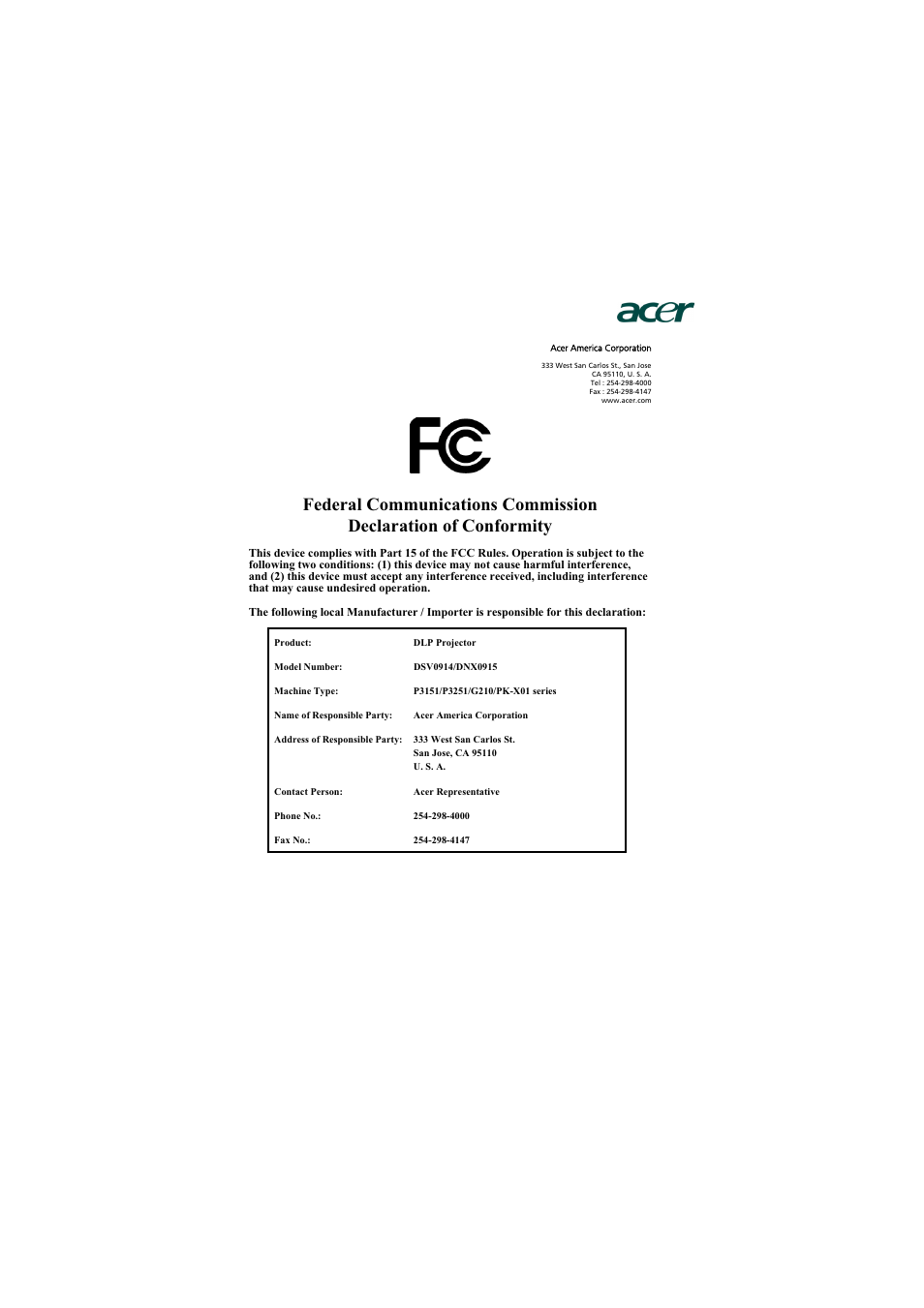 Acer P3251 User Manual | Page 53 / 54