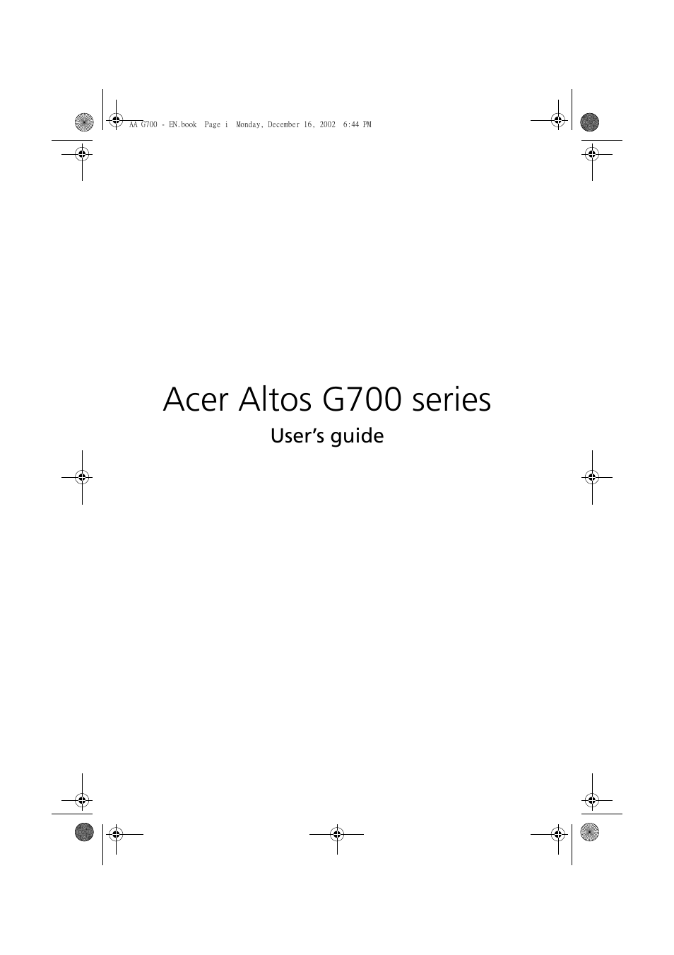 Acer Altos G700 User Manual | 122 pages