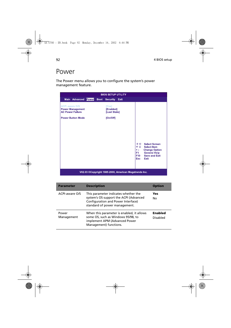 Power | Acer Altos G700 User Manual | Page 102 / 122