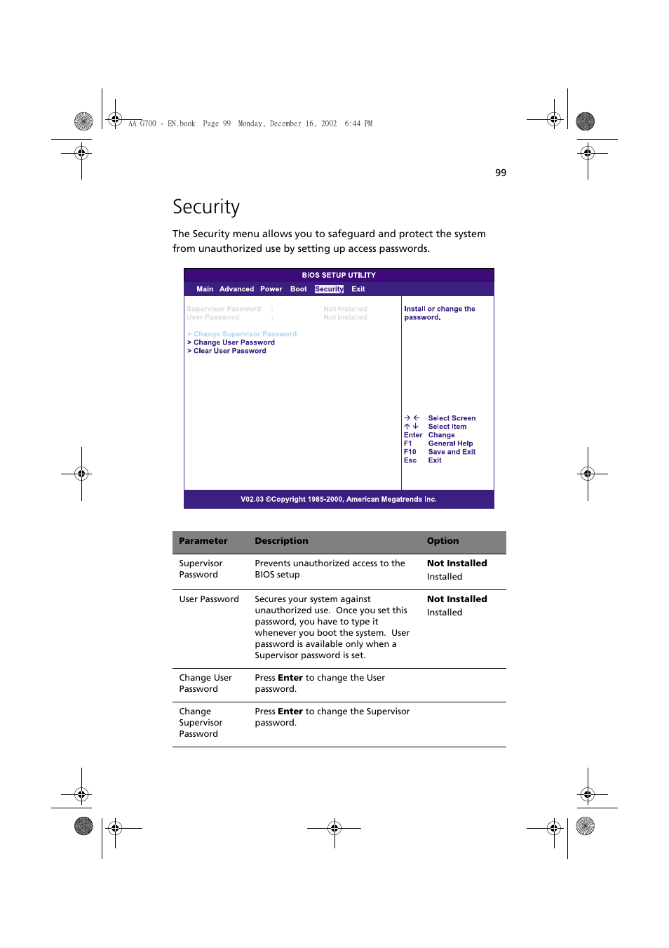 Security | Acer Altos G700 User Manual | Page 109 / 122