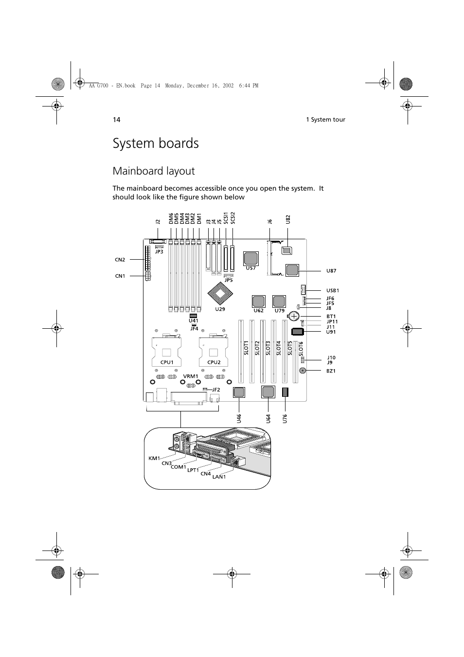 System boards, Mainboard layout | Acer Altos G700 User Manual | Page 24 / 122