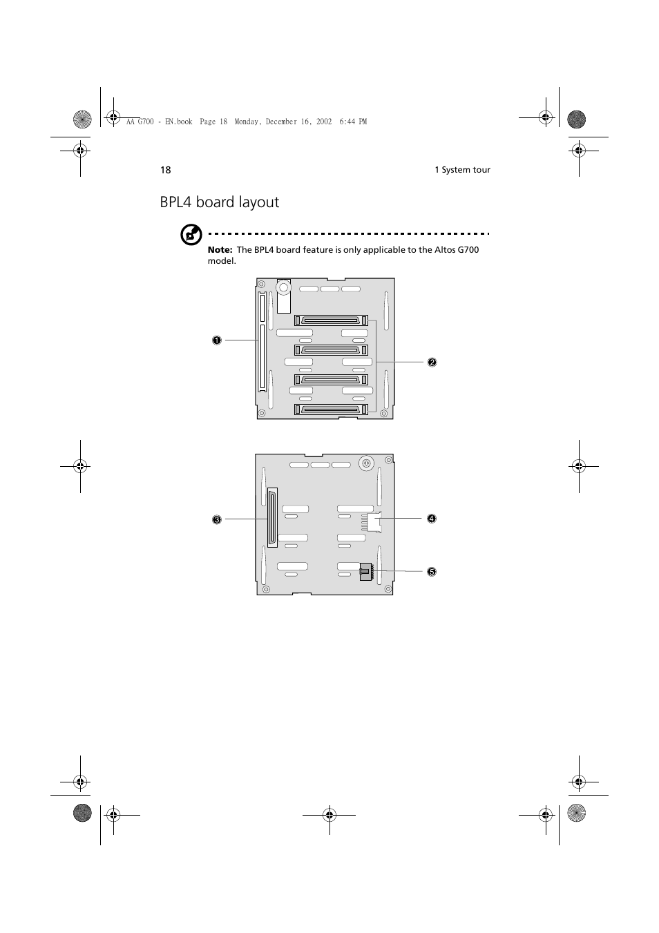 Bpl4 board layout | Acer Altos G700 User Manual | Page 28 / 122