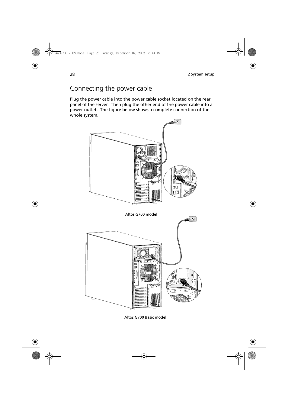 Connecting the power cable | Acer Altos G700 User Manual | Page 38 / 122