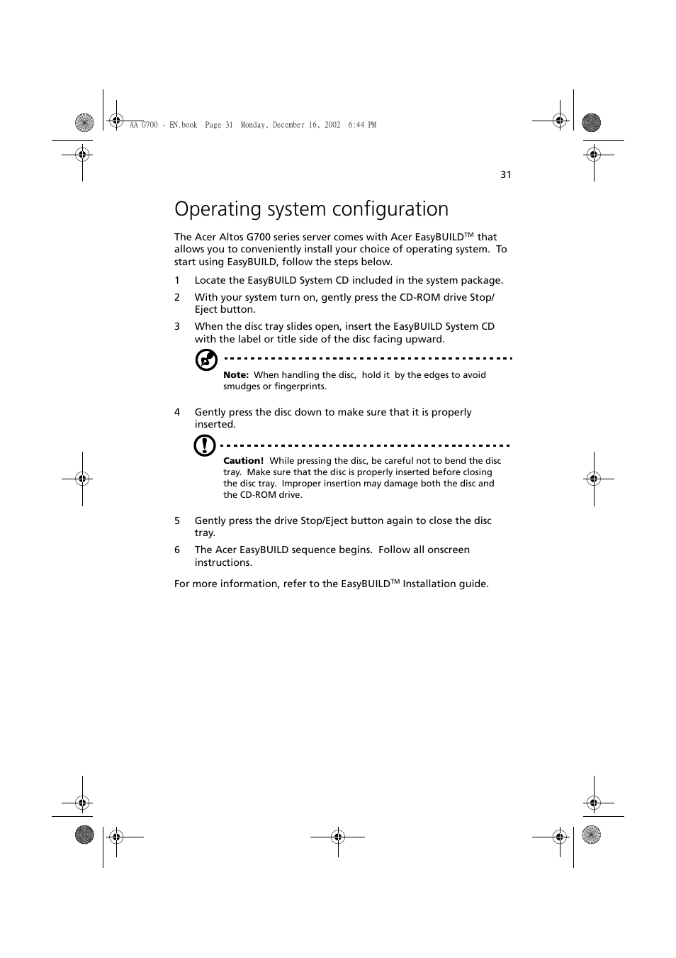 Operating system configuration | Acer Altos G700 User Manual | Page 41 / 122