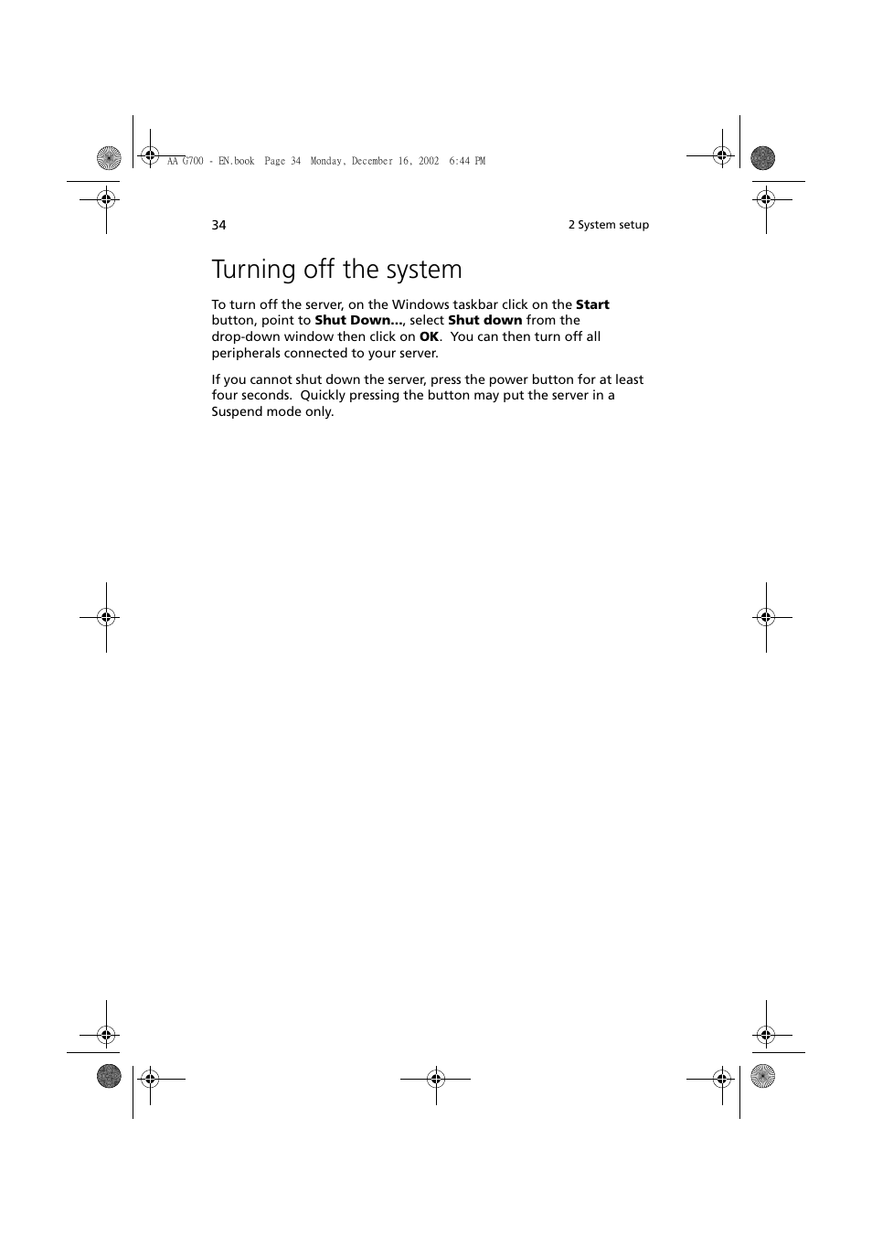 Turning off the system | Acer Altos G700 User Manual | Page 44 / 122