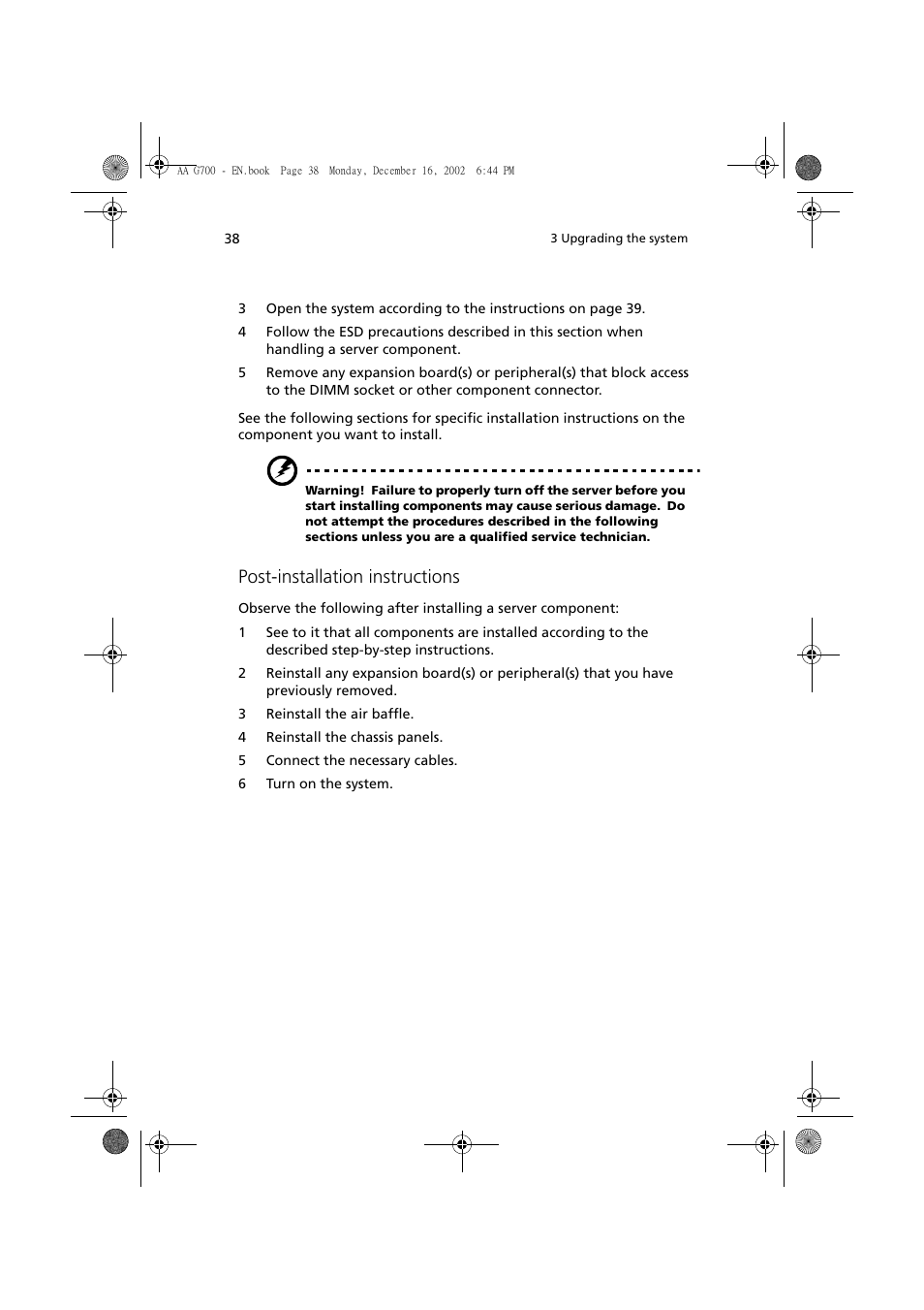 Post-installation instructions | Acer Altos G700 User Manual | Page 48 / 122