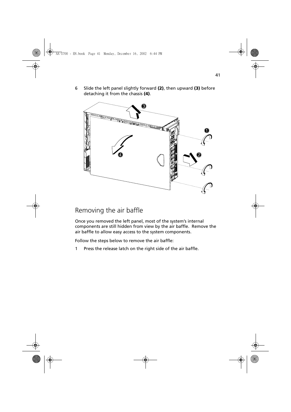 Removing the air baffle | Acer Altos G700 User Manual | Page 51 / 122