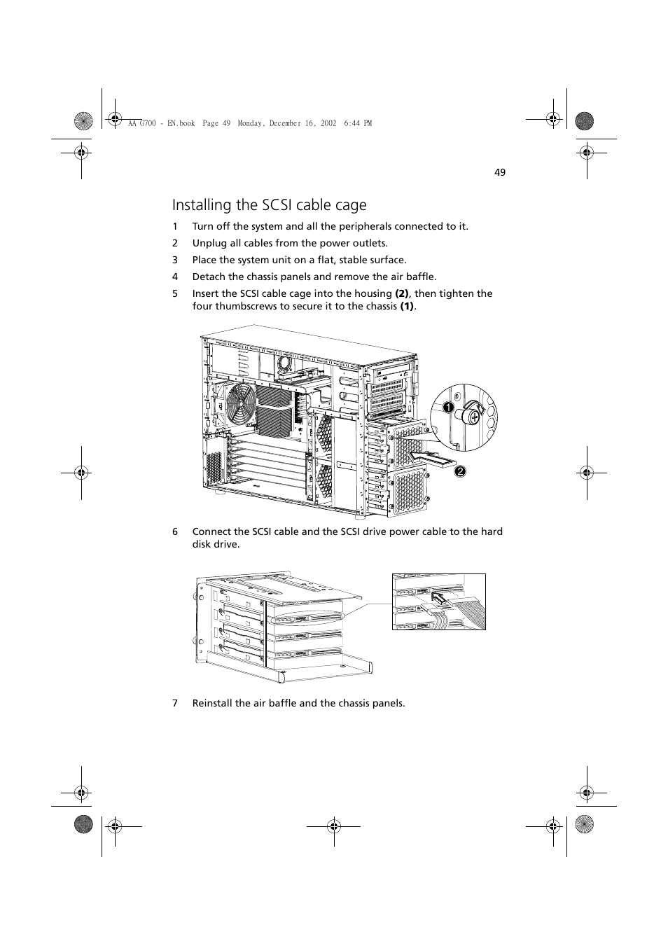 Installing the scsi cable cage | Acer Altos G700 User Manual | Page 59 / 122