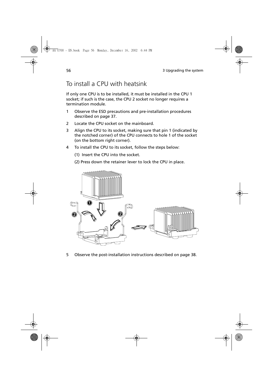 To install a cpu with heatsink | Acer Altos G700 User Manual | Page 66 / 122