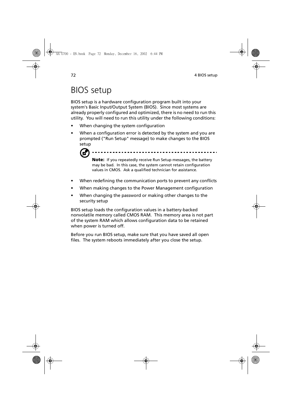 Bios setup | Acer Altos G700 User Manual | Page 82 / 122