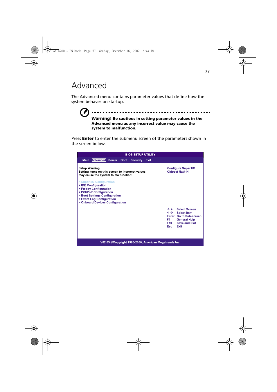 Advanced | Acer Altos G700 User Manual | Page 87 / 122