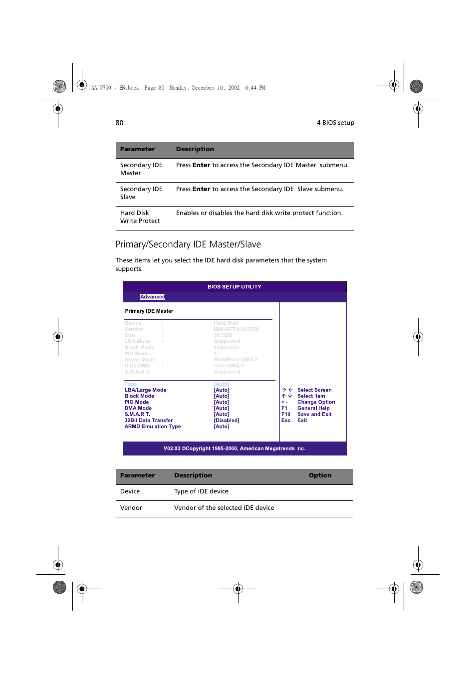 Primary/secondary ide master/slave | Acer Altos G700 User Manual | Page 90 / 122