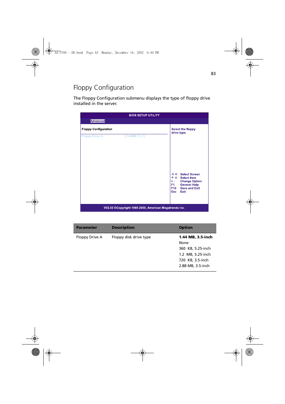 Floppy configuration | Acer Altos G700 User Manual | Page 93 / 122