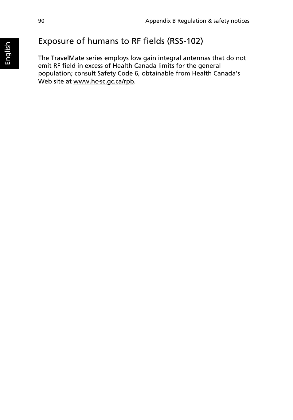 Exposure of humans to rf fields (rss-102) | Acer TravelMate 2200 User Manual | Page 100 / 105