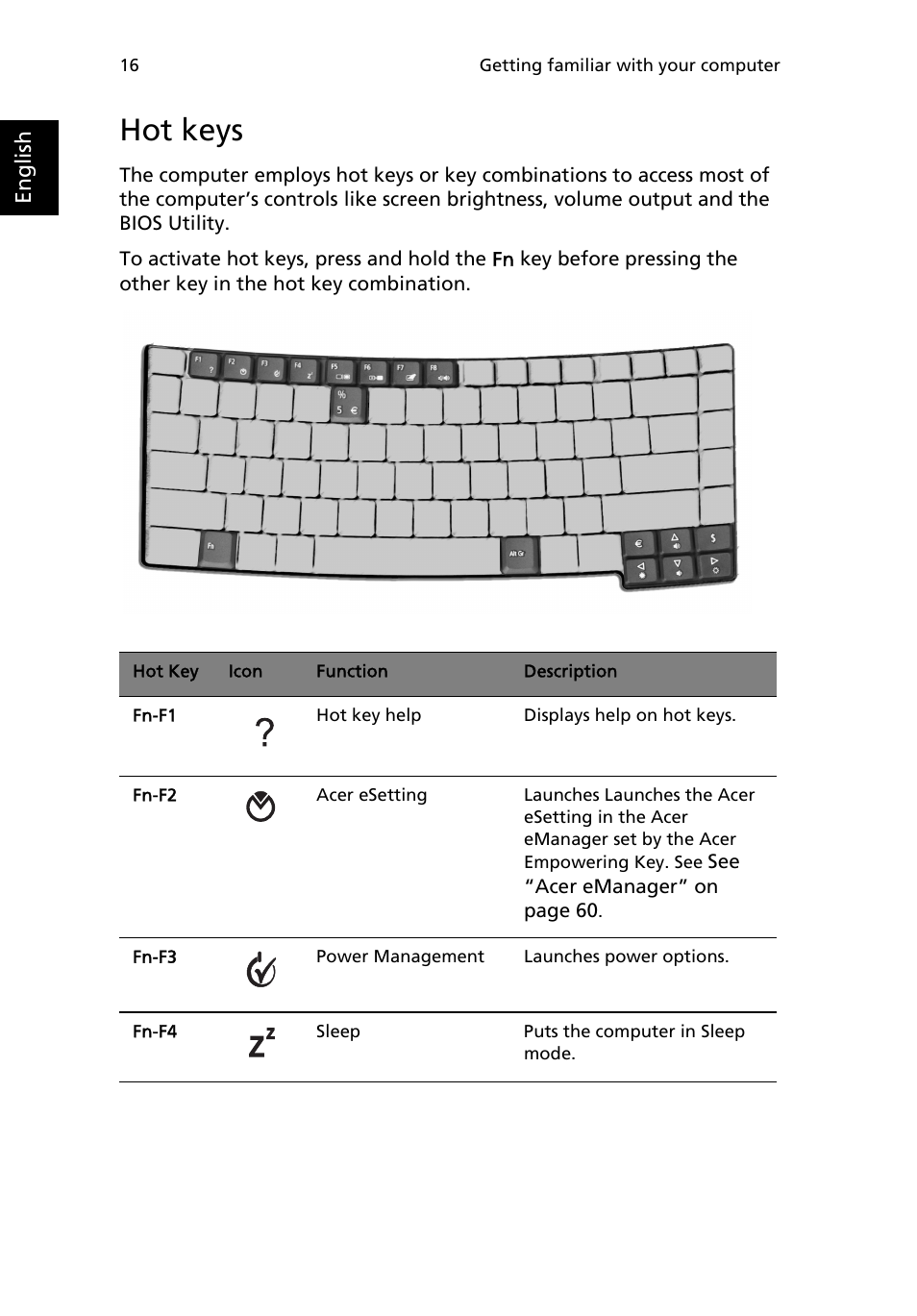 Hot keys | Acer TravelMate 2200 User Manual | Page 26 / 105