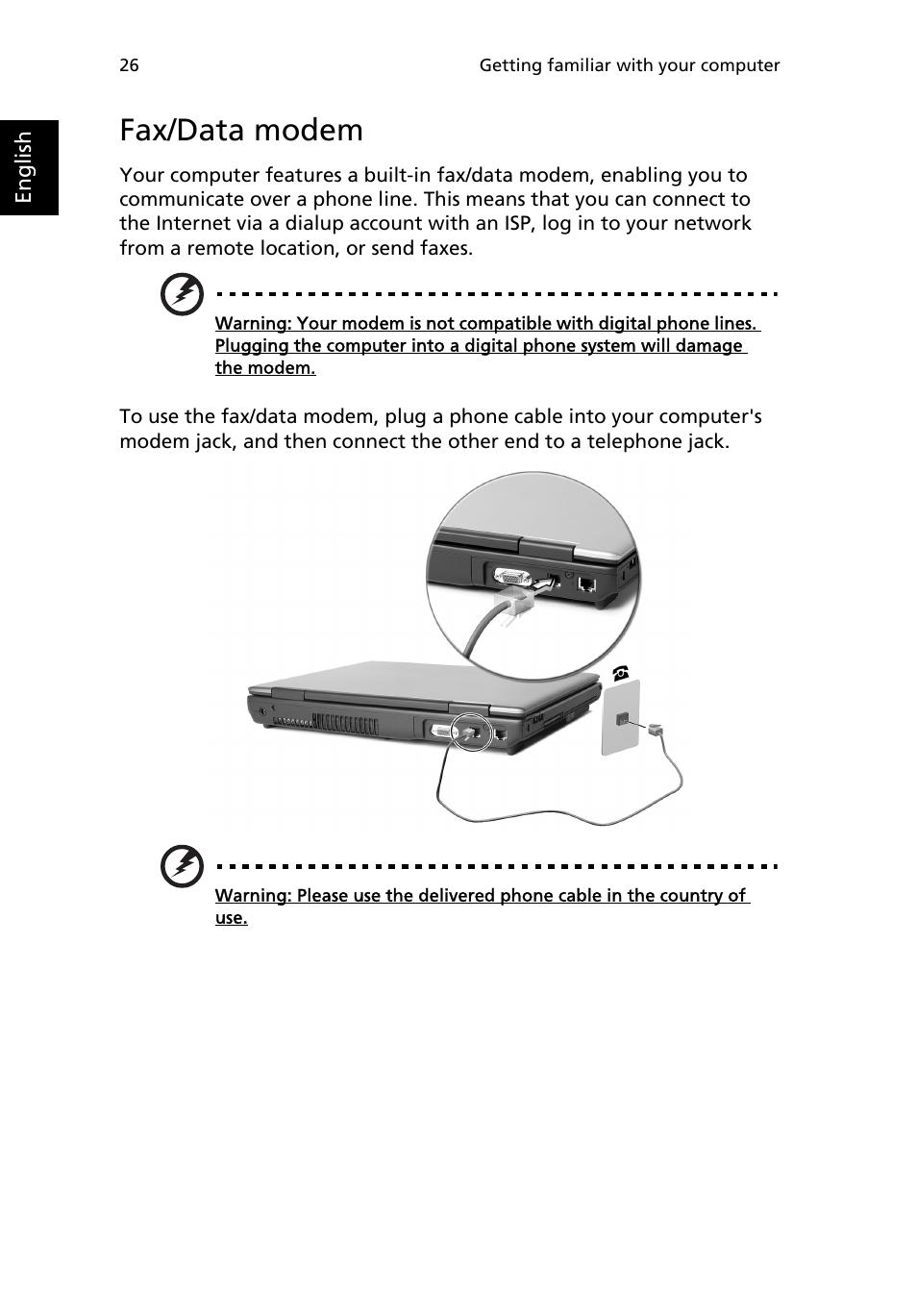 Fax/data modem | Acer TravelMate 2200 User Manual | Page 36 / 105