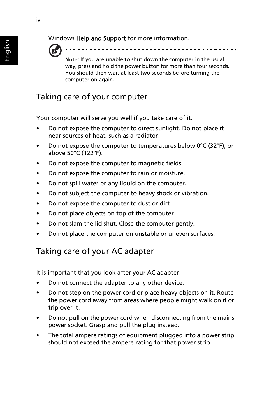 Taking care of your computer, Taking care of your ac adapter | Acer TravelMate 2200 User Manual | Page 4 / 105