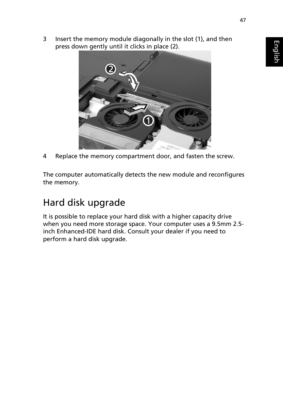 Hard disk upgrade | Acer TravelMate 2200 User Manual | Page 57 / 105