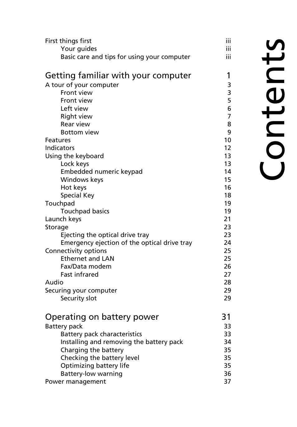 Acer TravelMate 2200 User Manual | Page 7 / 105