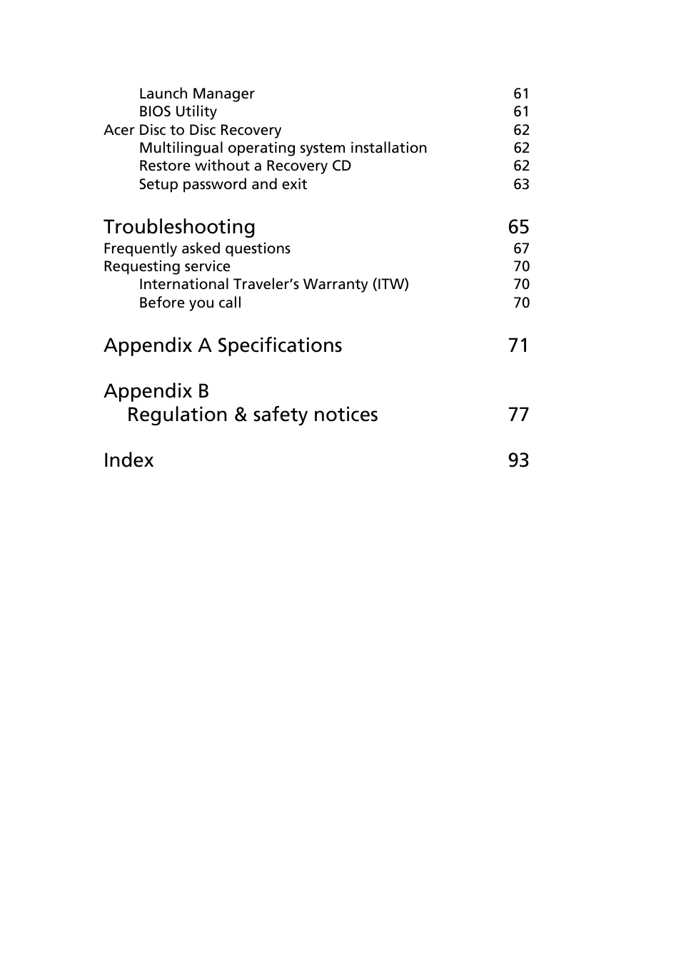 Troubleshooting 65 | Acer TravelMate 2200 User Manual | Page 9 / 105