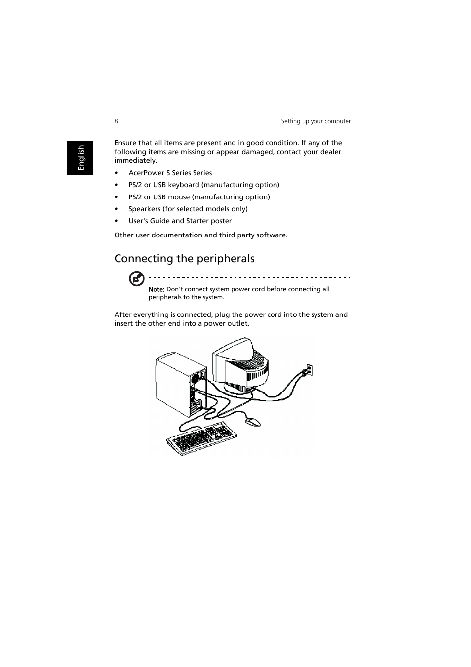 Connecting the peripherals | Acer Aspire SA90 User Manual | Page 12 / 28