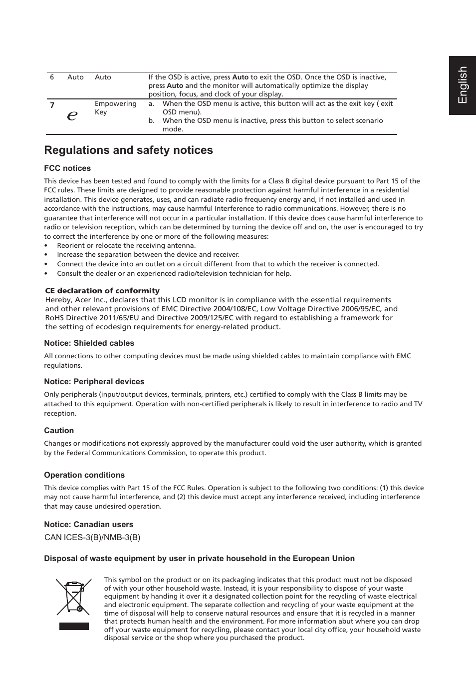 Regulations and safety notices, English | Acer UT220HQL User Manual | Page 2 / 2