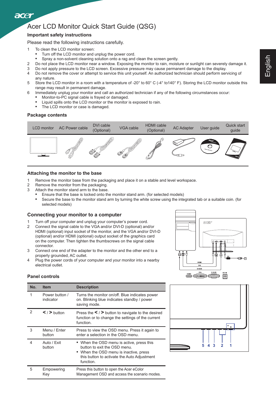 Acer S220HQL User Manual | 2 pages