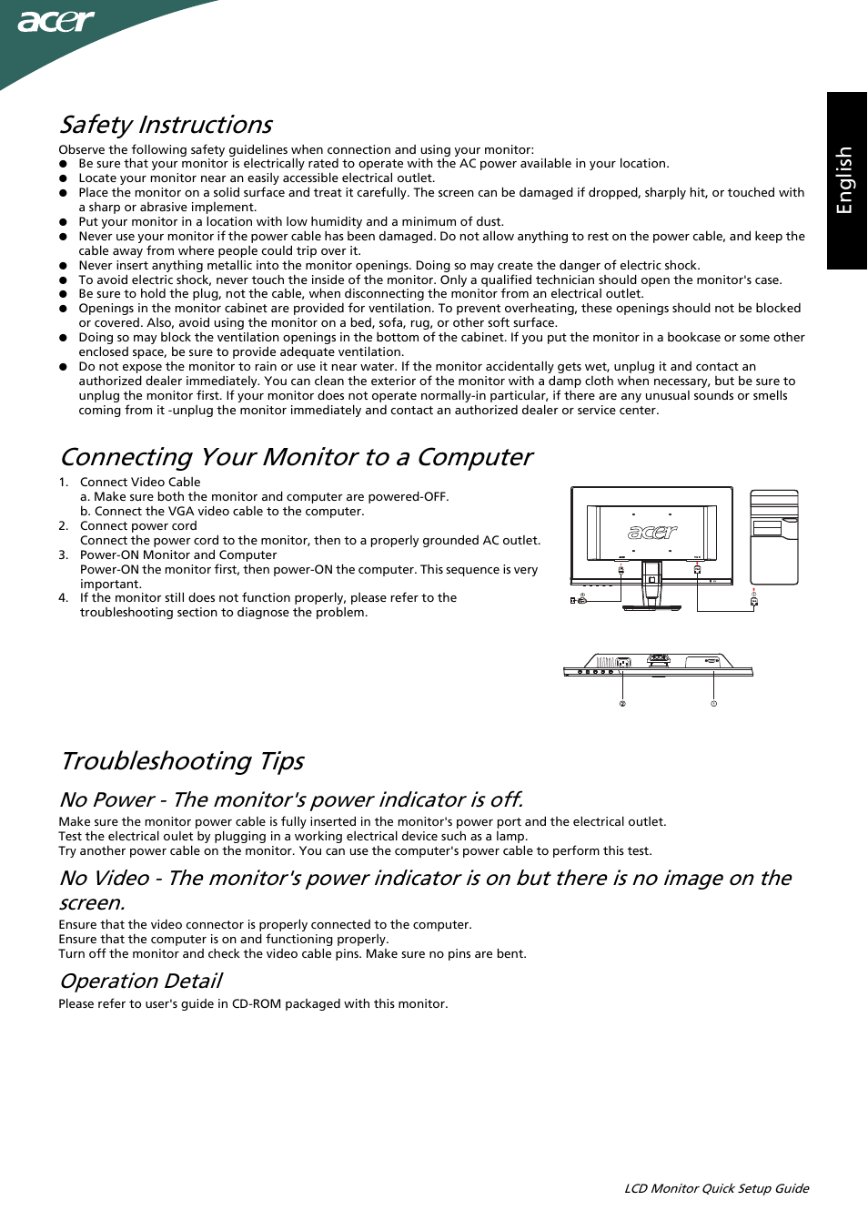 Acer P166HQL User Manual | 2 pages