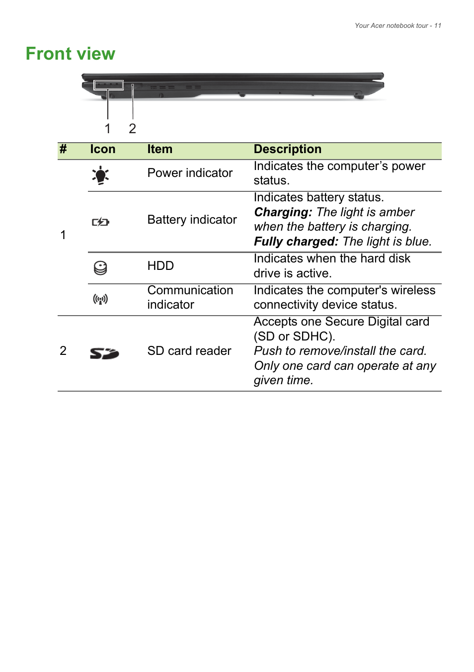 Front view | Acer Aspire V3-772G User Manual | Page 11 / 87