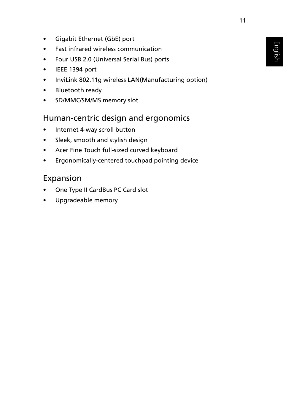 Human-centric design and ergonomics, Expansion | Acer Ferrari 3200 User Manual | Page 21 / 105