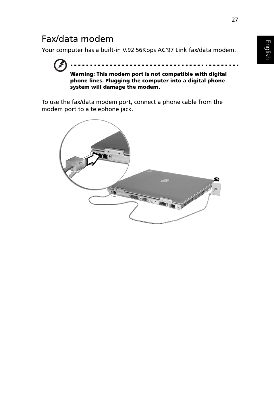 Fax/data modem | Acer Ferrari 3200 User Manual | Page 37 / 105