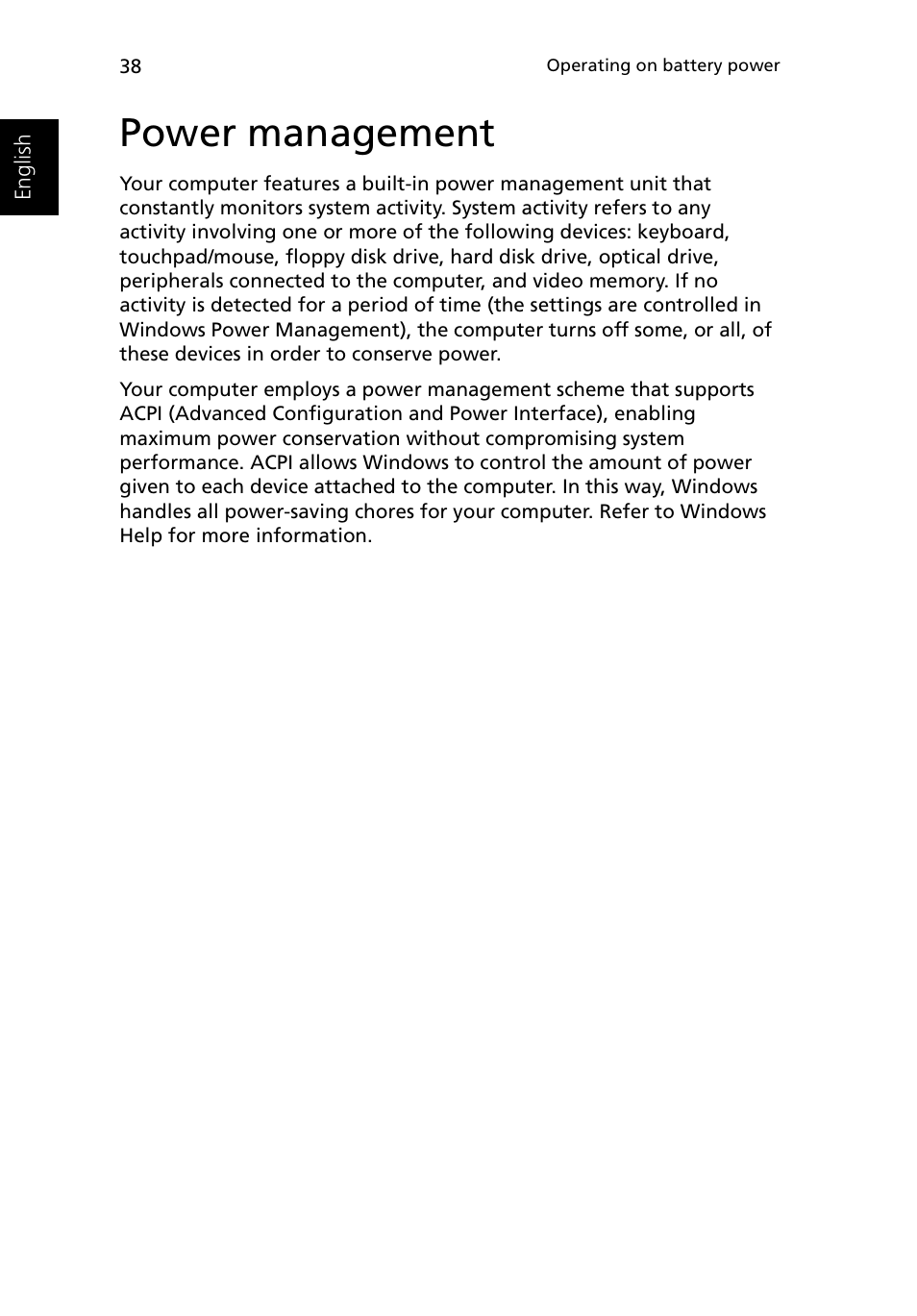 Power management | Acer Ferrari 3200 User Manual | Page 48 / 105