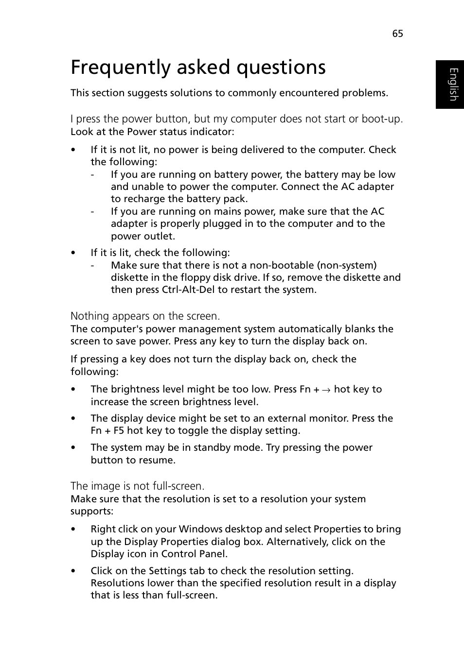Frequently asked questions | Acer Ferrari 3200 User Manual | Page 75 / 105
